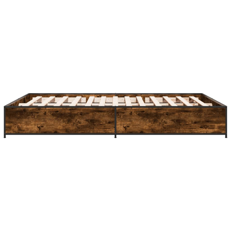 Bedframe bewerkt hout metaal gerookt eikenkleurig 135x190 cm
