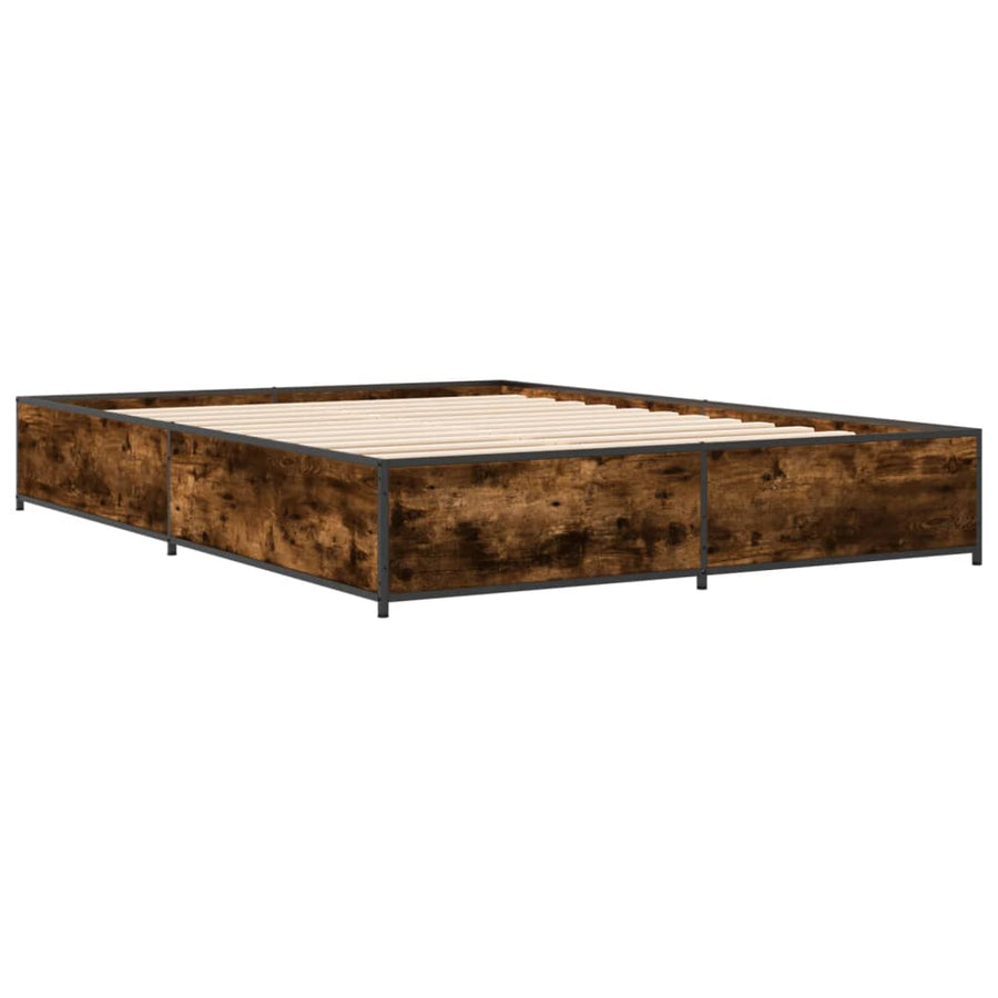 Bedframe bewerkt hout metaal gerookt eikenkleurig 135x190 cm