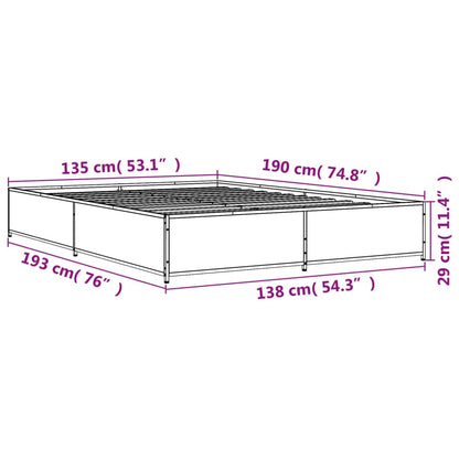 Bedframe bewerkt hout metaal gerookt eikenkleurig 135x190 cm