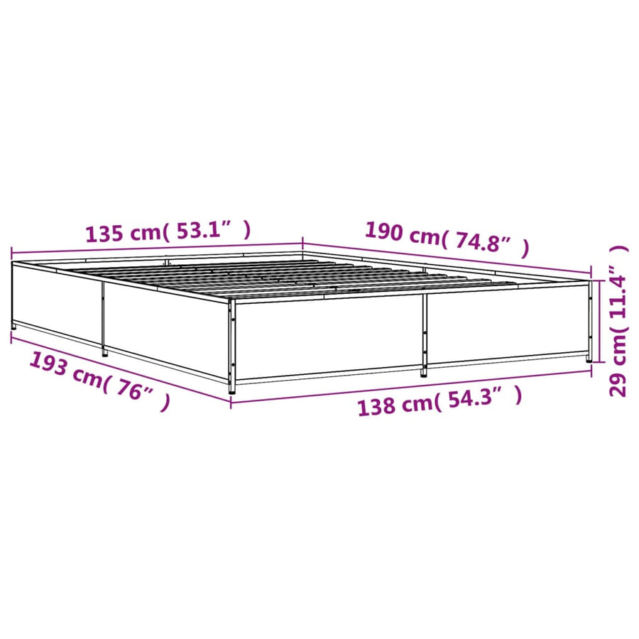 Bedframe bewerkt hout metaal gerookt eikenkleurig 135x190 cm