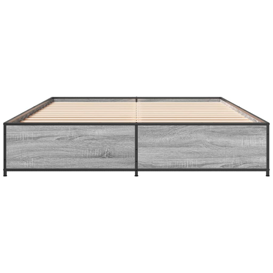 Bedframe bewerkt hout metaal grijs sonoma eiken 135x190 cm