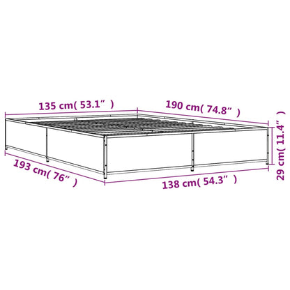 Bedframe bewerkt hout metaal grijs sonoma eiken 135x190 cm