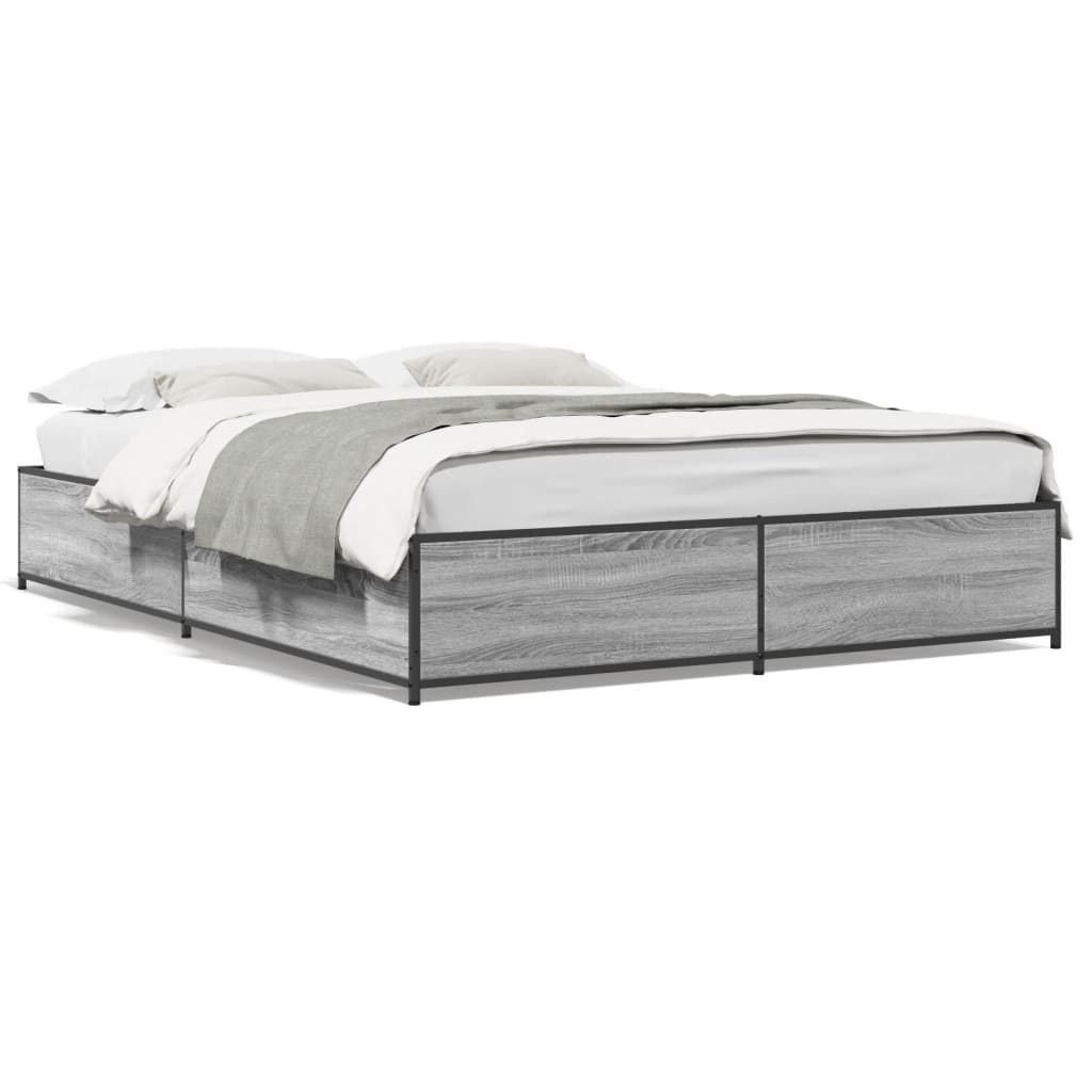 Bedframe bewerkt hout metaal grijs sonoma eiken 135x190 cm