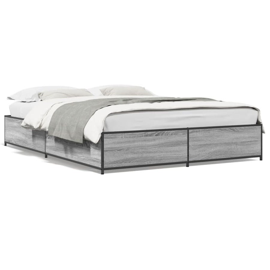 Bedframe bewerkt hout metaal grijs sonoma eiken 135x190 cm