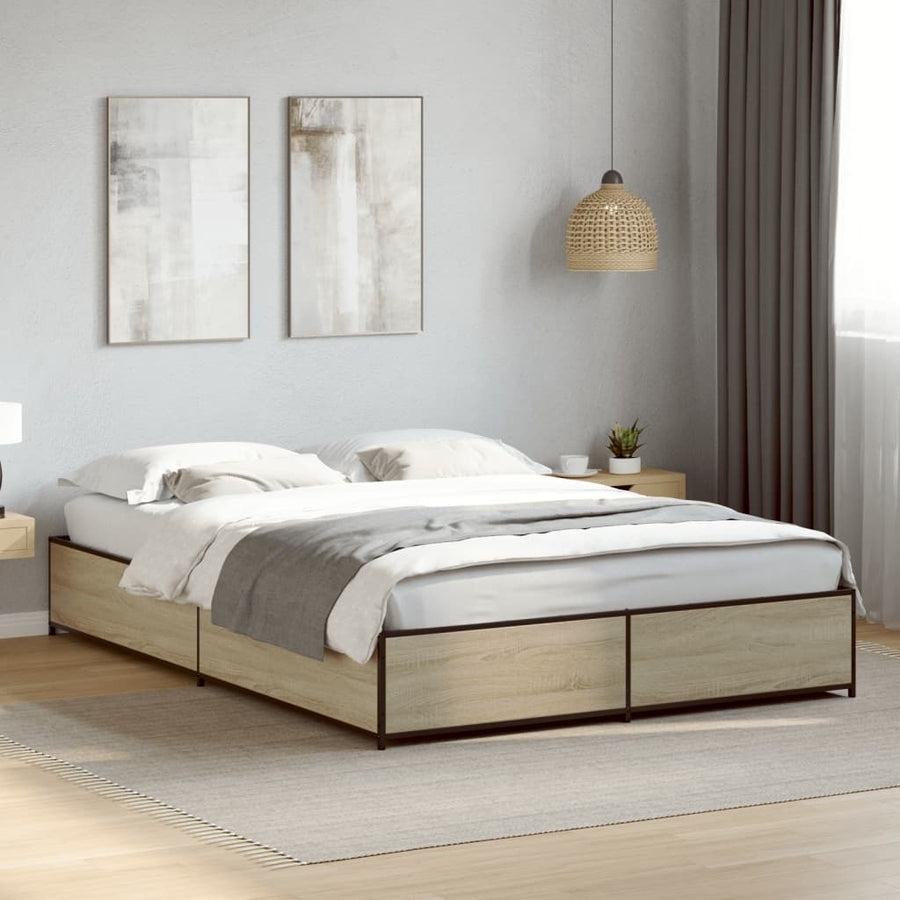 Bedframe bewerkt hout metaal sonoma eikenkleurig 120x190 cm