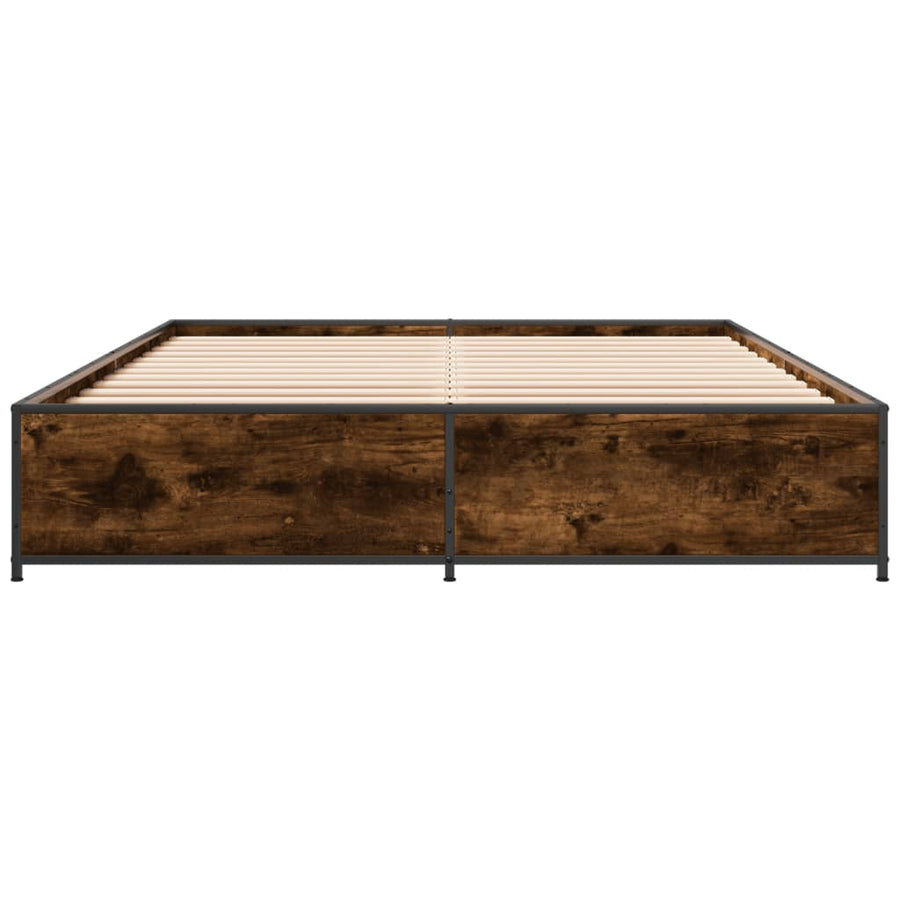 Bedframe bewerkt hout metaal gerookt eikenkleurig 120x190 cm