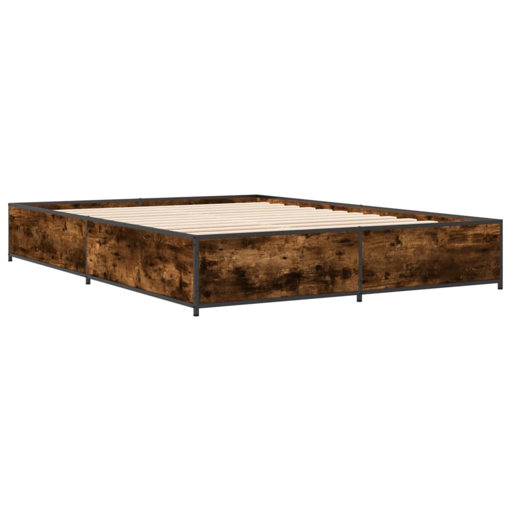Bedframe bewerkt hout metaal gerookt eikenkleurig 120x190 cm