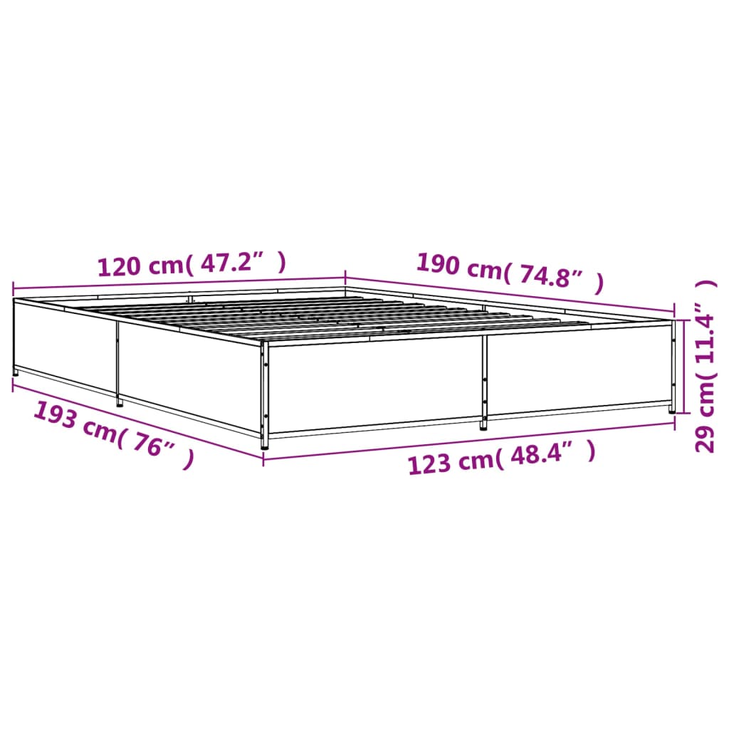 Bedframe bewerkt hout metaal gerookt eikenkleurig 120x190 cm