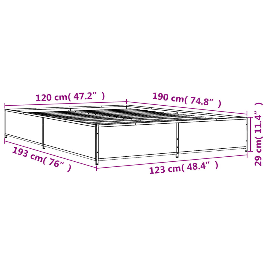 Bedframe bewerkt hout metaal grijs sonoma eiken 120x190 cm