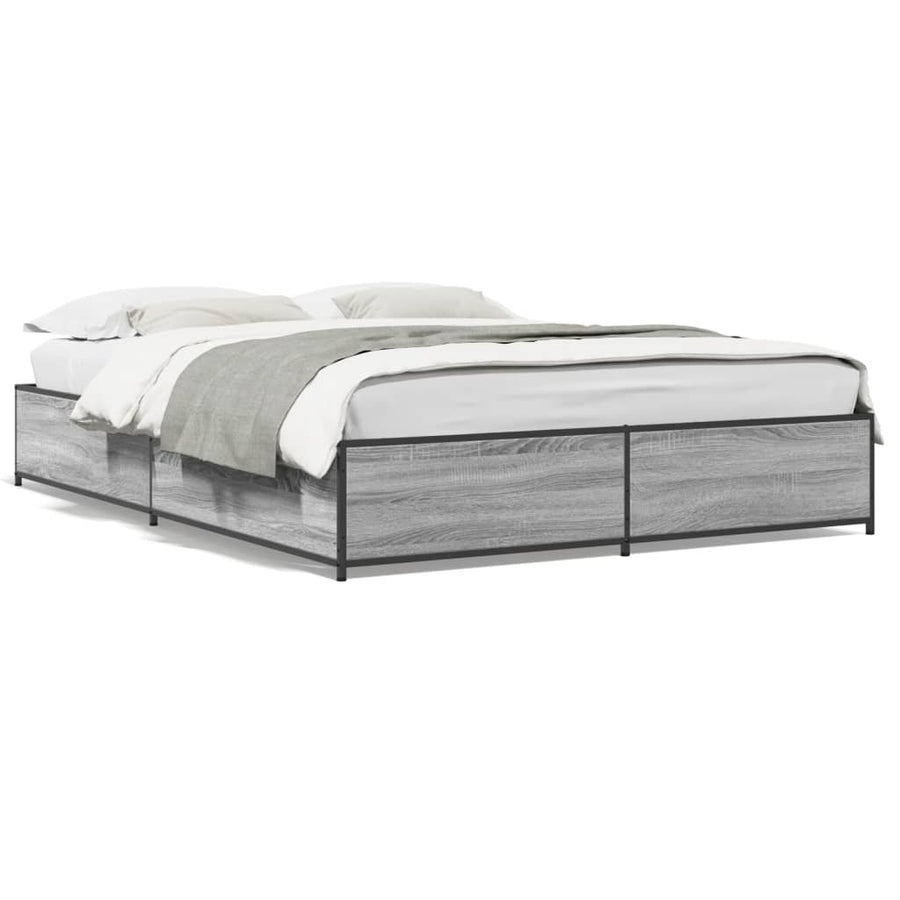 Bedframe bewerkt hout metaal grijs sonoma eiken 120x190 cm