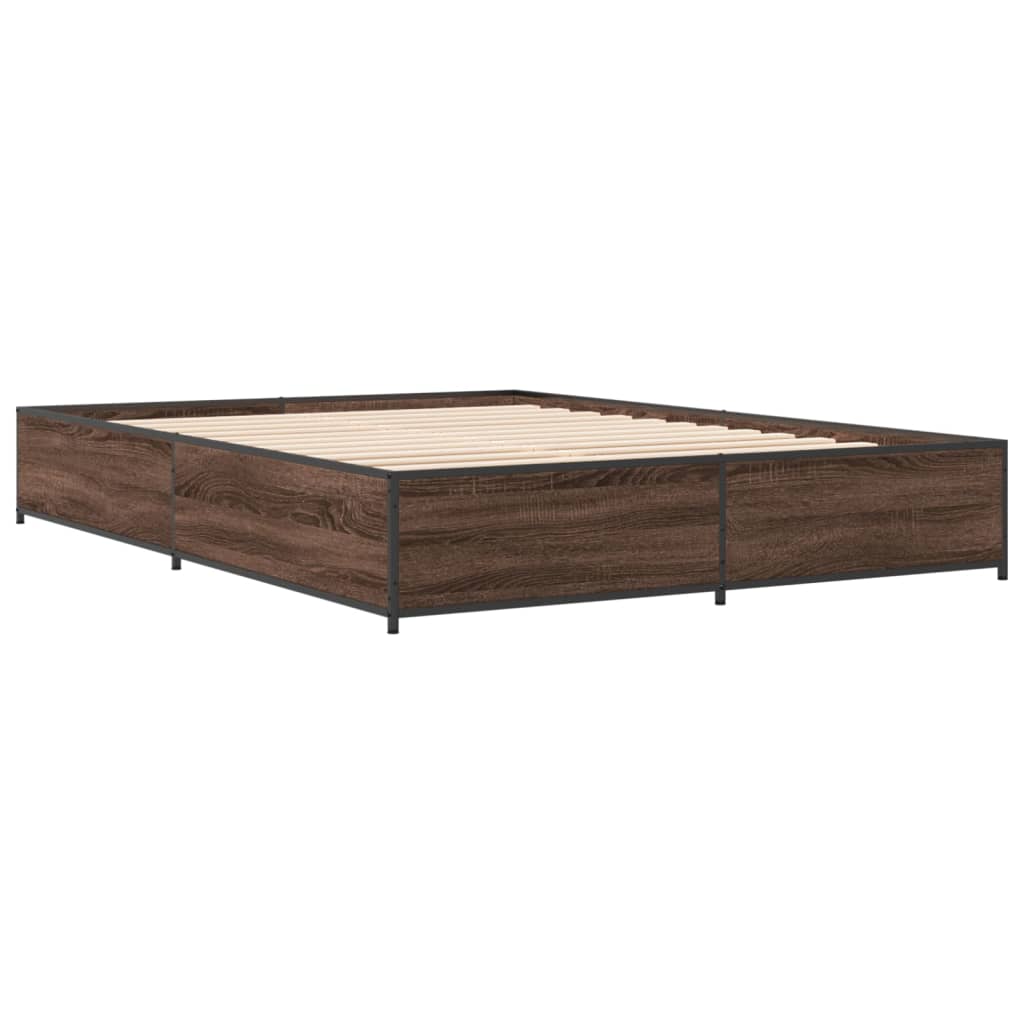 Bedframe bewerkt hout metaal bruin eikenkleur 120x190 cm