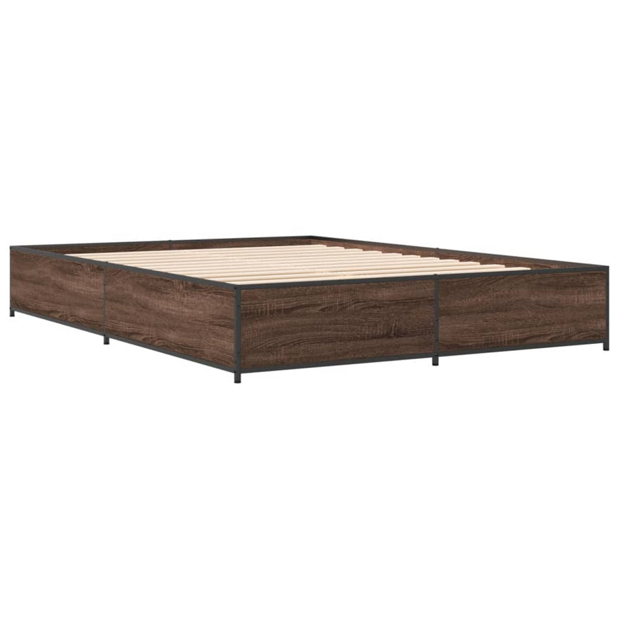 Bedframe bewerkt hout metaal bruin eikenkleur 120x190 cm
