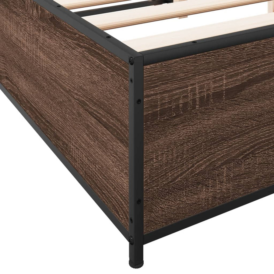 Bedframe bewerkt hout metaal bruin eikenkleur 120x190 cm