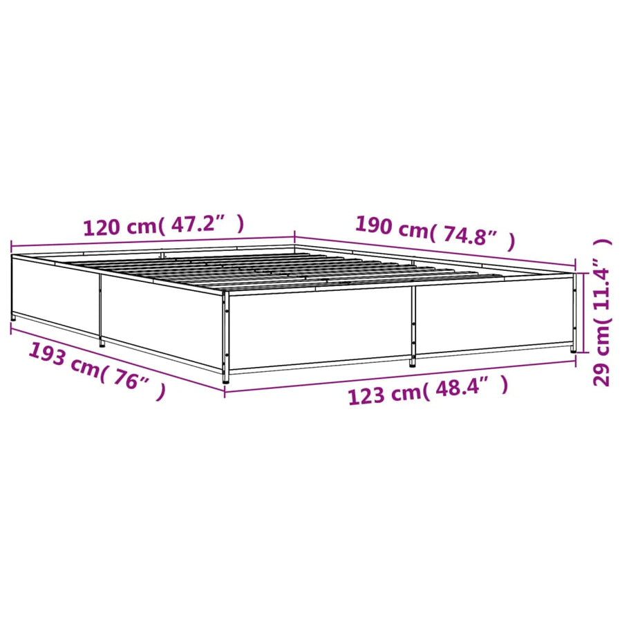 Bedframe bewerkt hout metaal bruin eikenkleur 120x190 cm