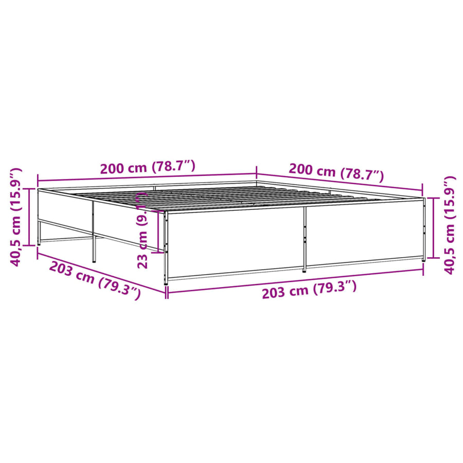 Bedframe bewerkt hout metaal zwart 200x200 cm