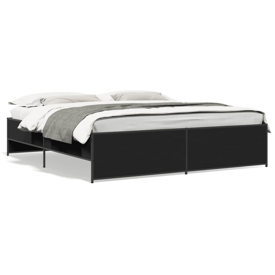 Bedframe bewerkt hout metaal zwart 200x200 cm