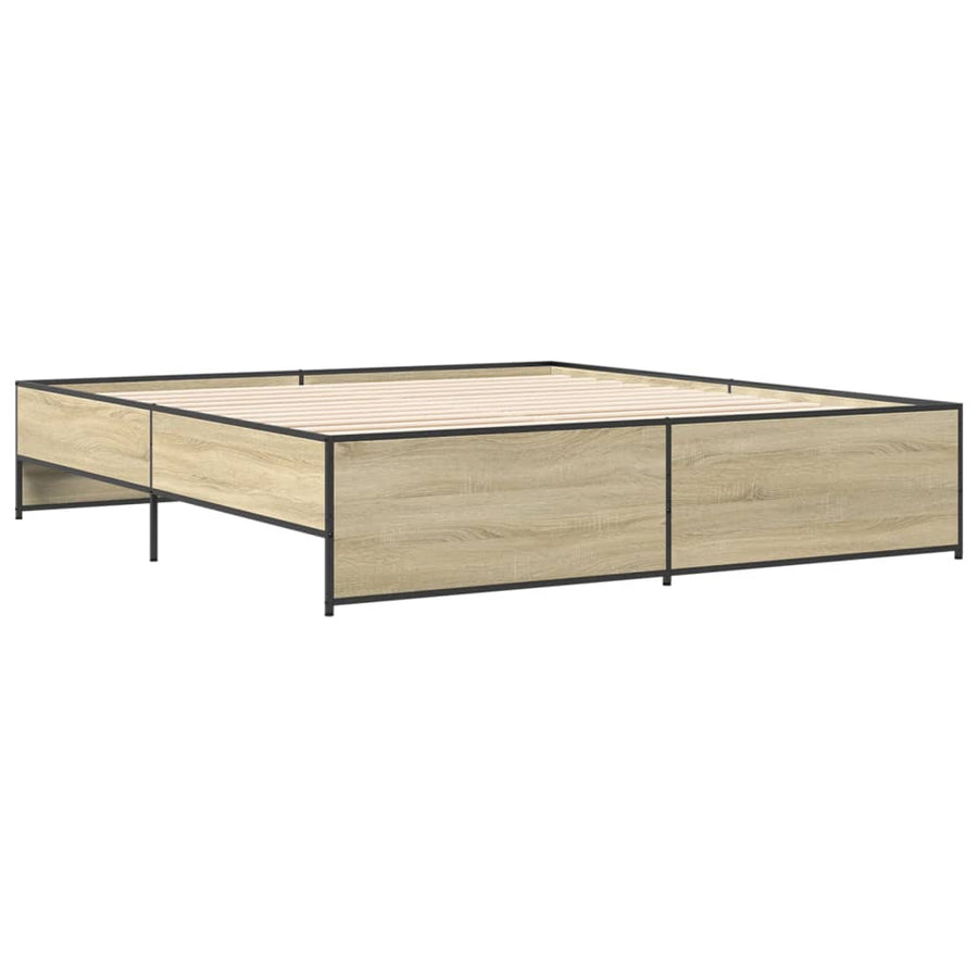 Bedframe bewerkt hout metaal sonoma eikenkleurig 200x200 cm