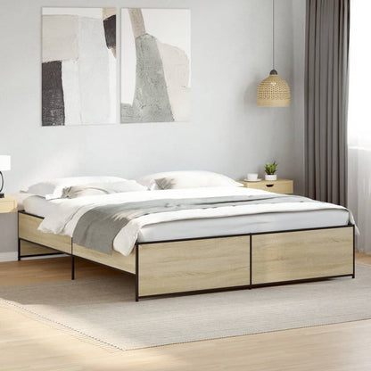 Bedframe bewerkt hout metaal sonoma eikenkleurig 200x200 cm