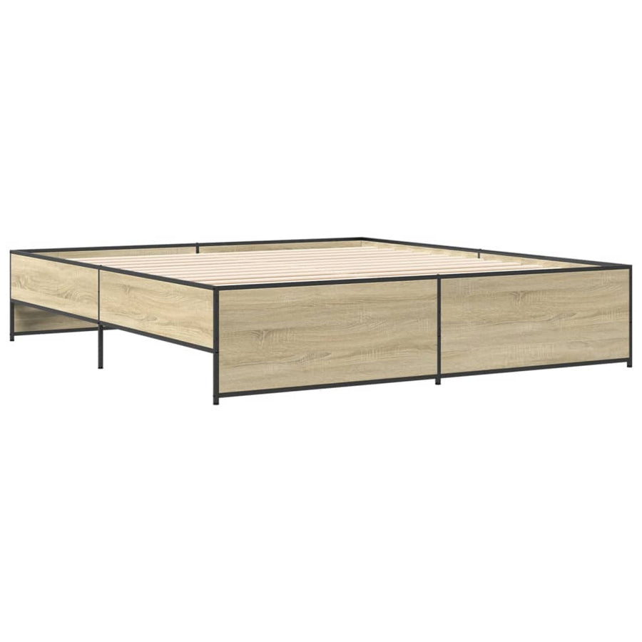 Bedframe bewerkt hout metaal sonoma eikenkleurig 200x200 cm