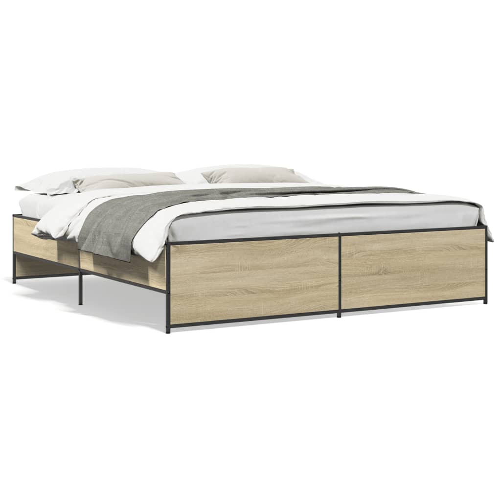 Bedframe bewerkt hout metaal sonoma eikenkleurig 200x200 cm
