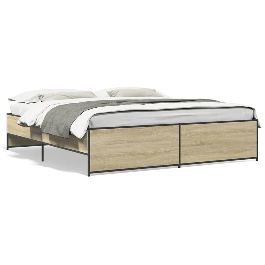 Bedframe bewerkt hout metaal sonoma eikenkleurig 200x200 cm