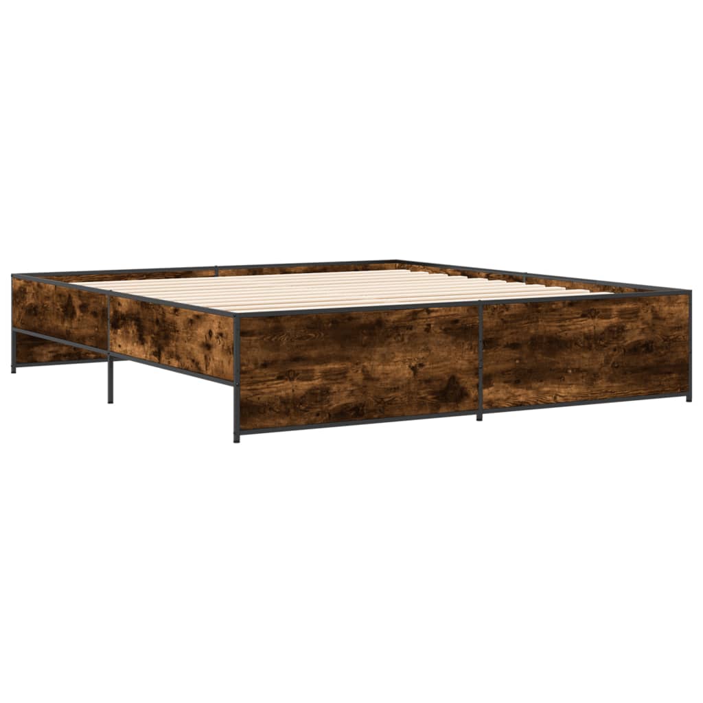 Bedframe bewerkt hout metaal gerookt eikenkleurig 200x200 cm