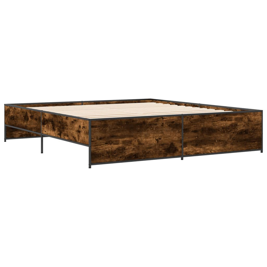 Bedframe bewerkt hout metaal gerookt eikenkleurig 200x200 cm