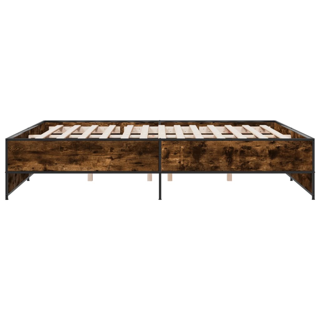 Bedframe bewerkt hout metaal gerookt eikenkleurig 200x200 cm