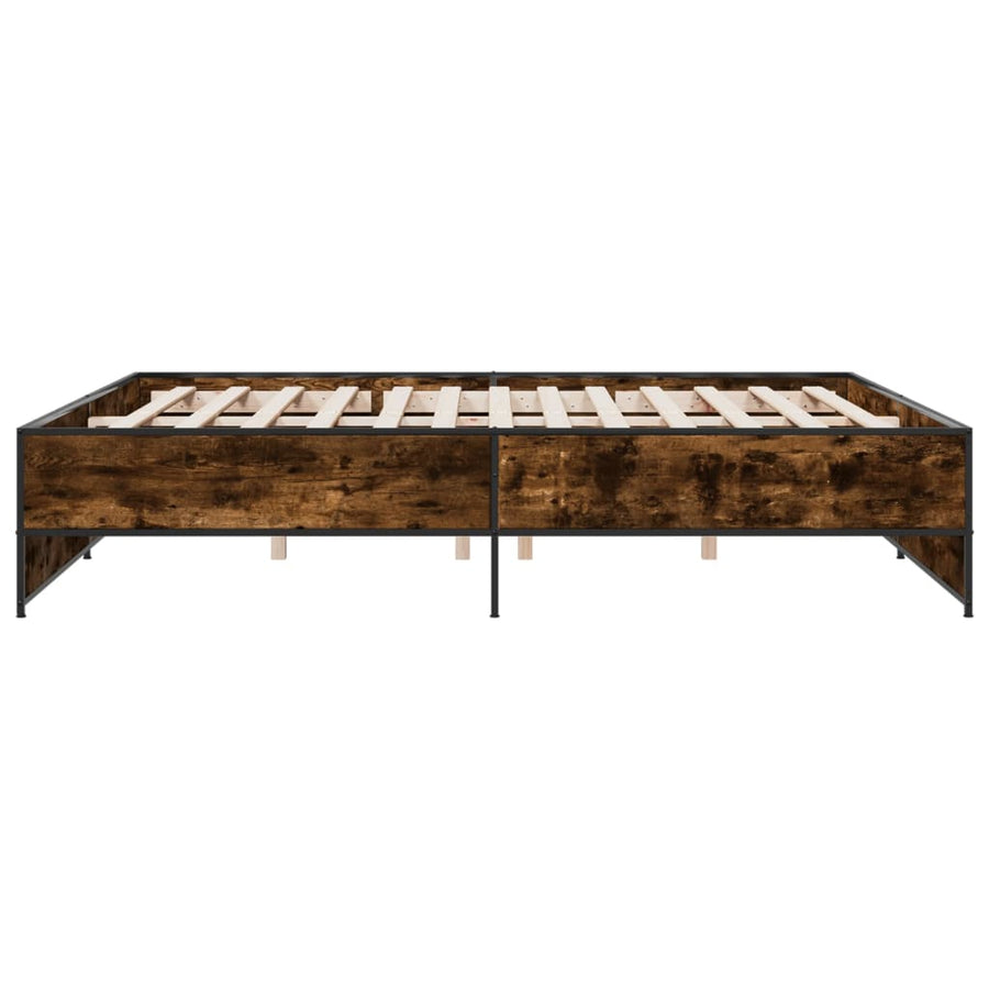 Bedframe bewerkt hout metaal gerookt eikenkleurig 200x200 cm