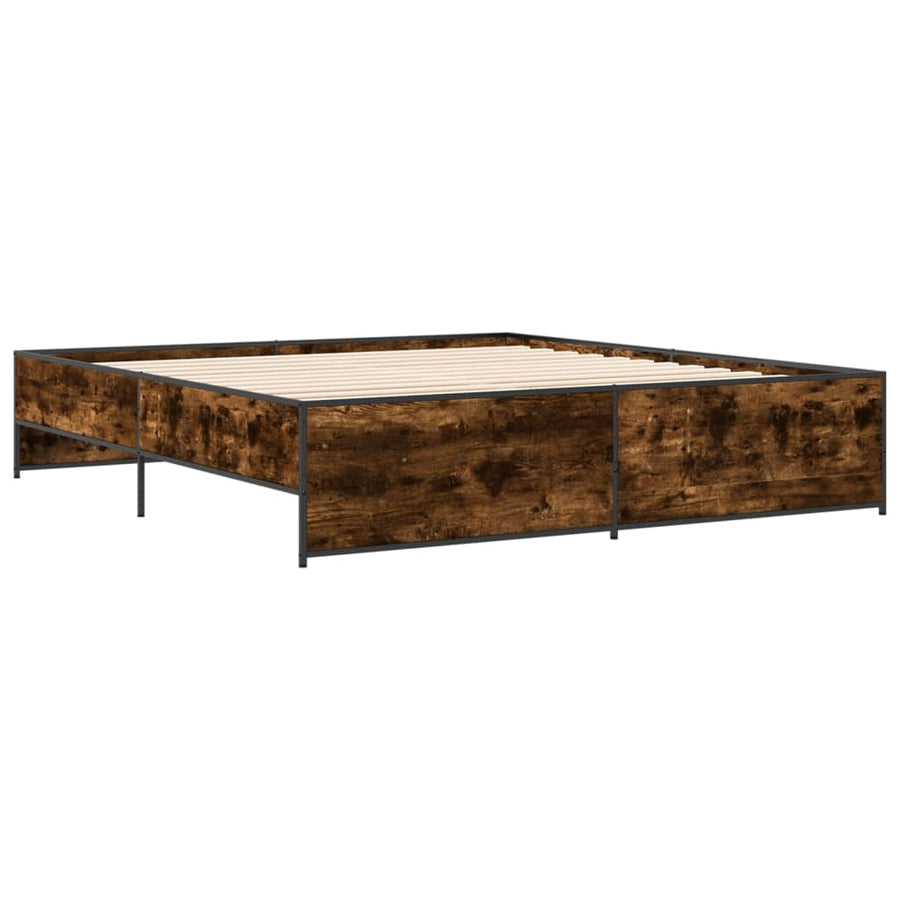 Bedframe bewerkt hout metaal gerookt eikenkleurig 200x200 cm