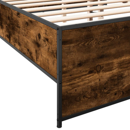 Bedframe bewerkt hout metaal gerookt eikenkleurig 200x200 cm