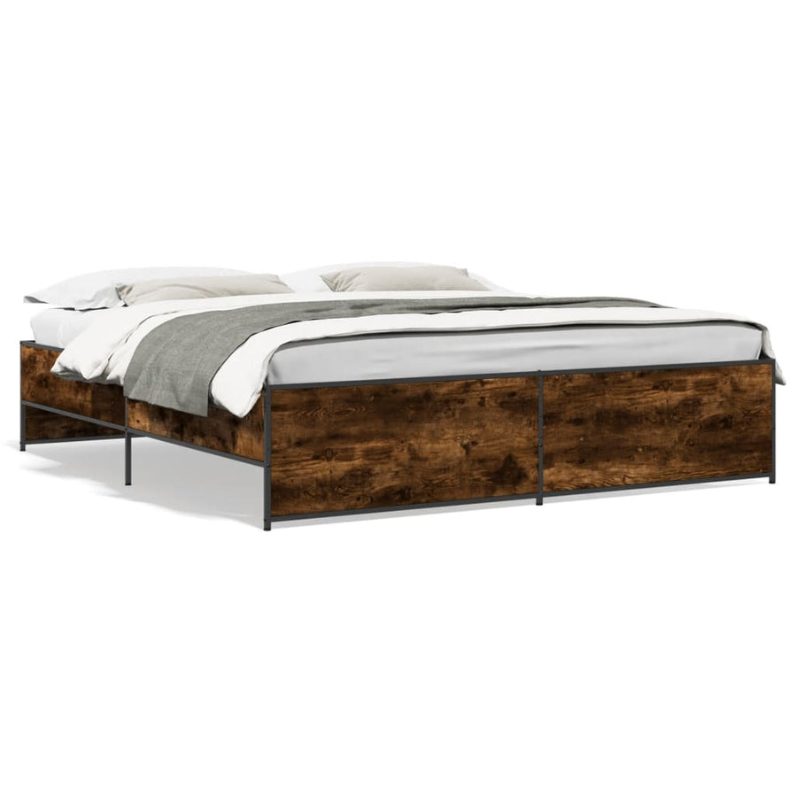 Bedframe bewerkt hout metaal gerookt eikenkleurig 200x200 cm