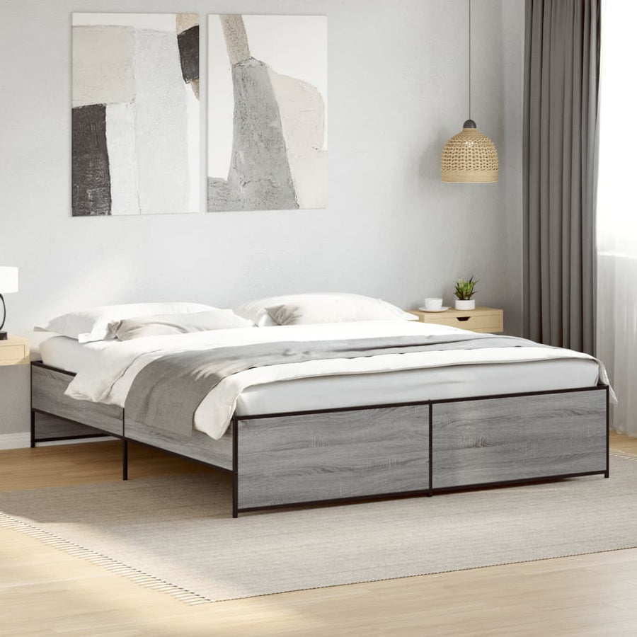 Bedframe bewerkt hout metaal grijs sonoma eiken 200x200 cm