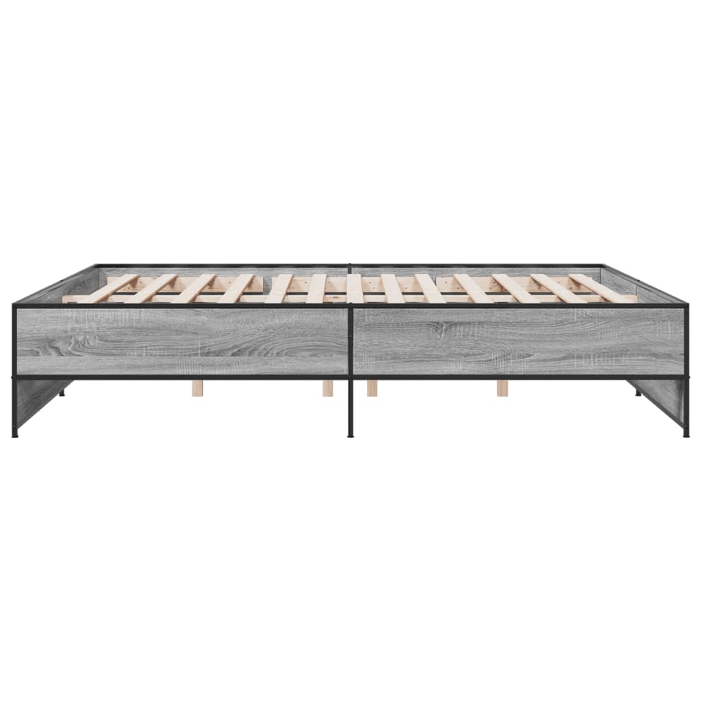 Bedframe bewerkt hout metaal grijs sonoma eiken 200x200 cm