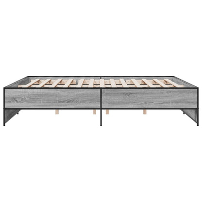 Bedframe bewerkt hout metaal grijs sonoma eiken 200x200 cm