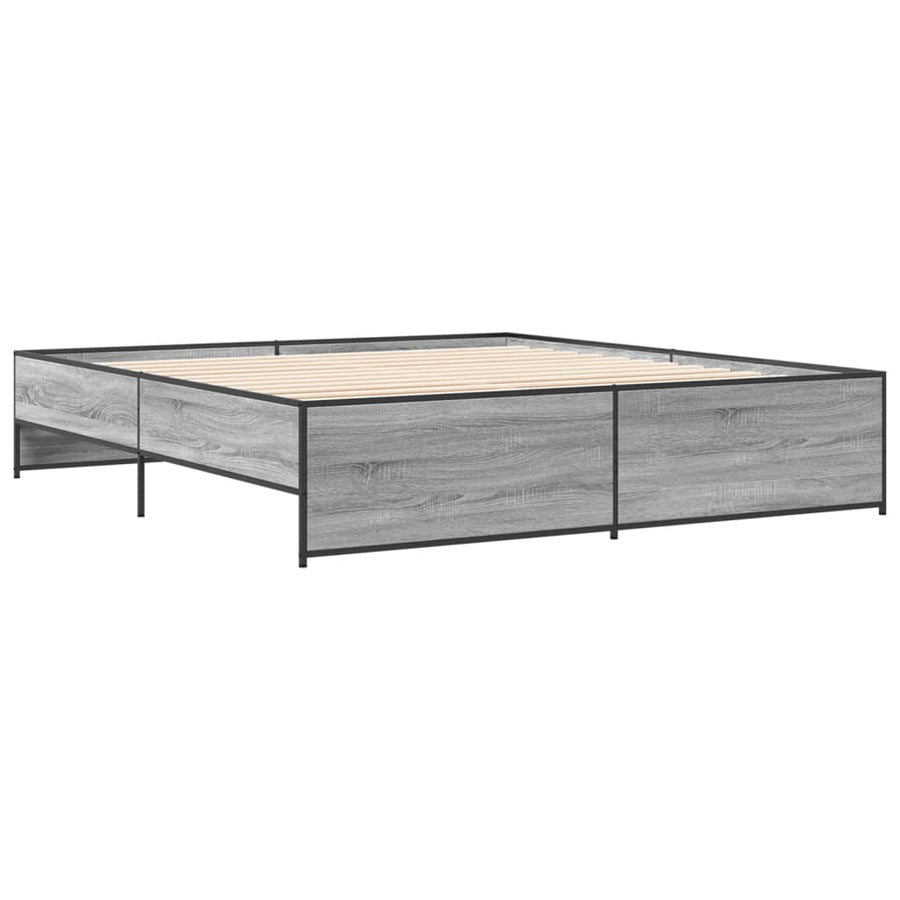 Bedframe bewerkt hout metaal grijs sonoma eiken 200x200 cm