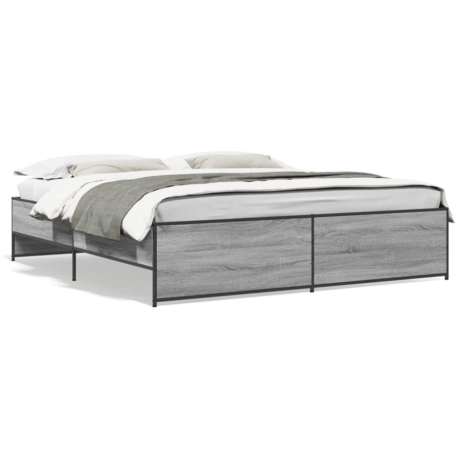 Bedframe bewerkt hout metaal grijs sonoma eiken 200x200 cm