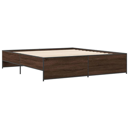 Bedframe bewerkt hout metaal bruin eikenkleur 200x200 cm
