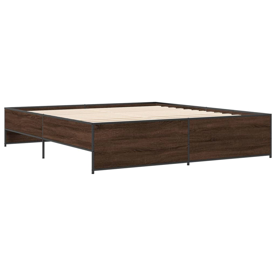 Bedframe bewerkt hout metaal bruin eikenkleur 200x200 cm