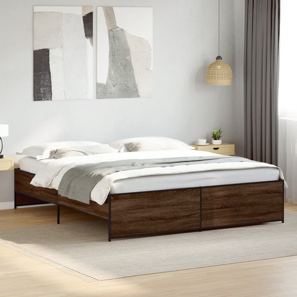 Bedframe bewerkt hout metaal bruin eikenkleur 200x200 cm