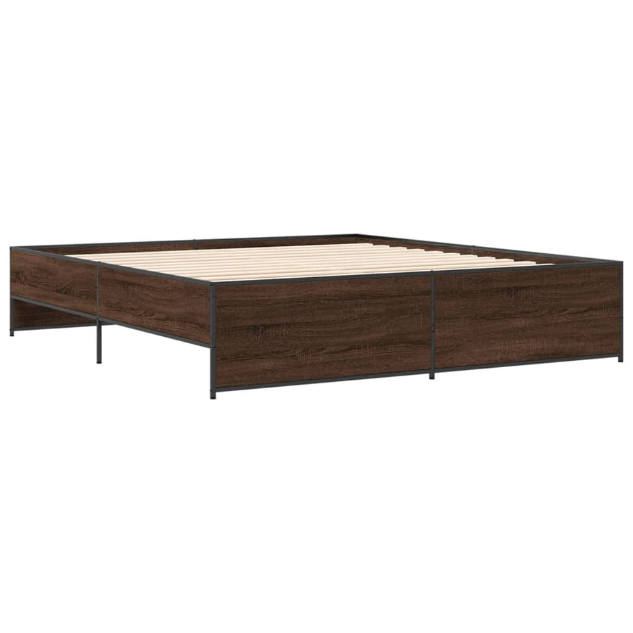 Bedframe bewerkt hout metaal bruin eikenkleur 200x200 cm