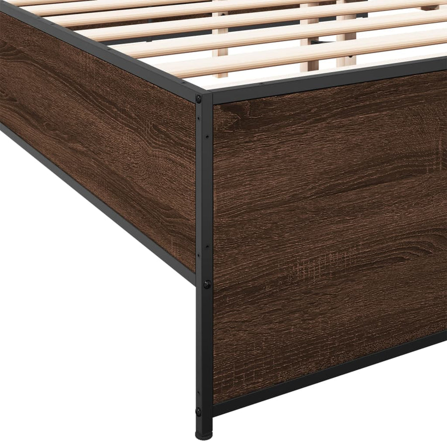 Bedframe bewerkt hout metaal bruin eikenkleur 200x200 cm