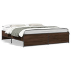 Bed frame crafted wood metal brown oak color 200x200 cm