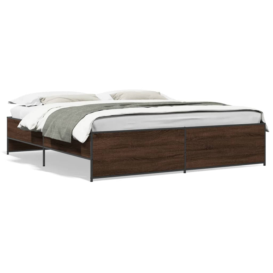 Bedframe bewerkt hout metaal bruin eikenkleur 200x200 cm