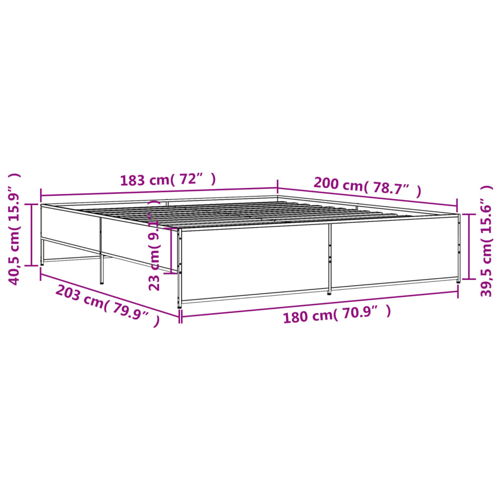 Bedframe bewerkt hout metaal zwart 180x200 cm
