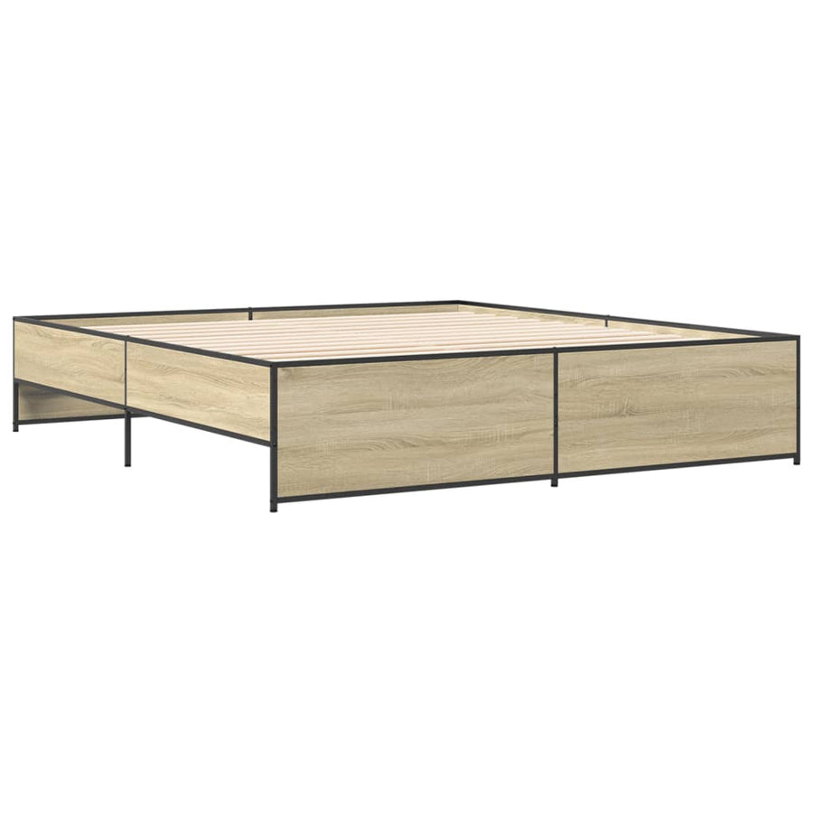 Bedframe bewerkt hout metaal sonoma eikenkleurig 180x200 cm