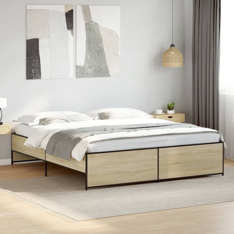 Bedframe bewerkt hout metaal sonoma eikenkleurig 180x200 cm