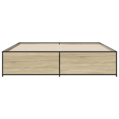 Bedframe bewerkt hout metaal sonoma eikenkleurig 180x200 cm