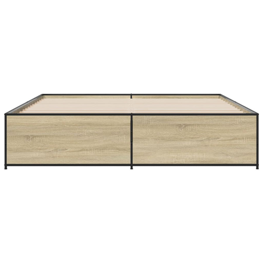 Bedframe bewerkt hout metaal sonoma eikenkleurig 180x200 cm