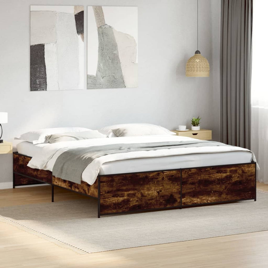 Bedframe bewerkt hout metaal gerookt eikenkleurig 180x200 cm